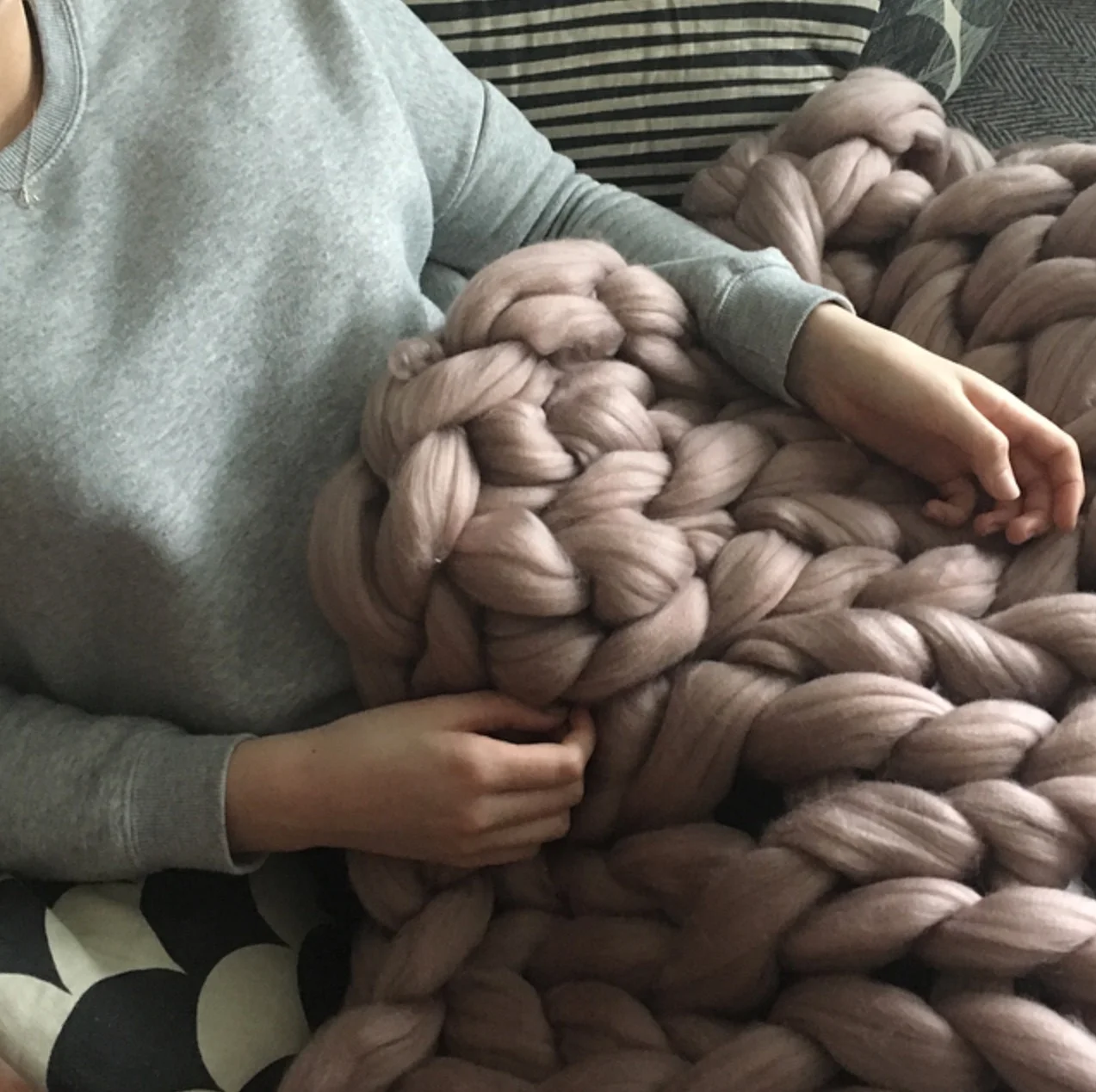 jumbo arm knitted blanket and throw cocoon me